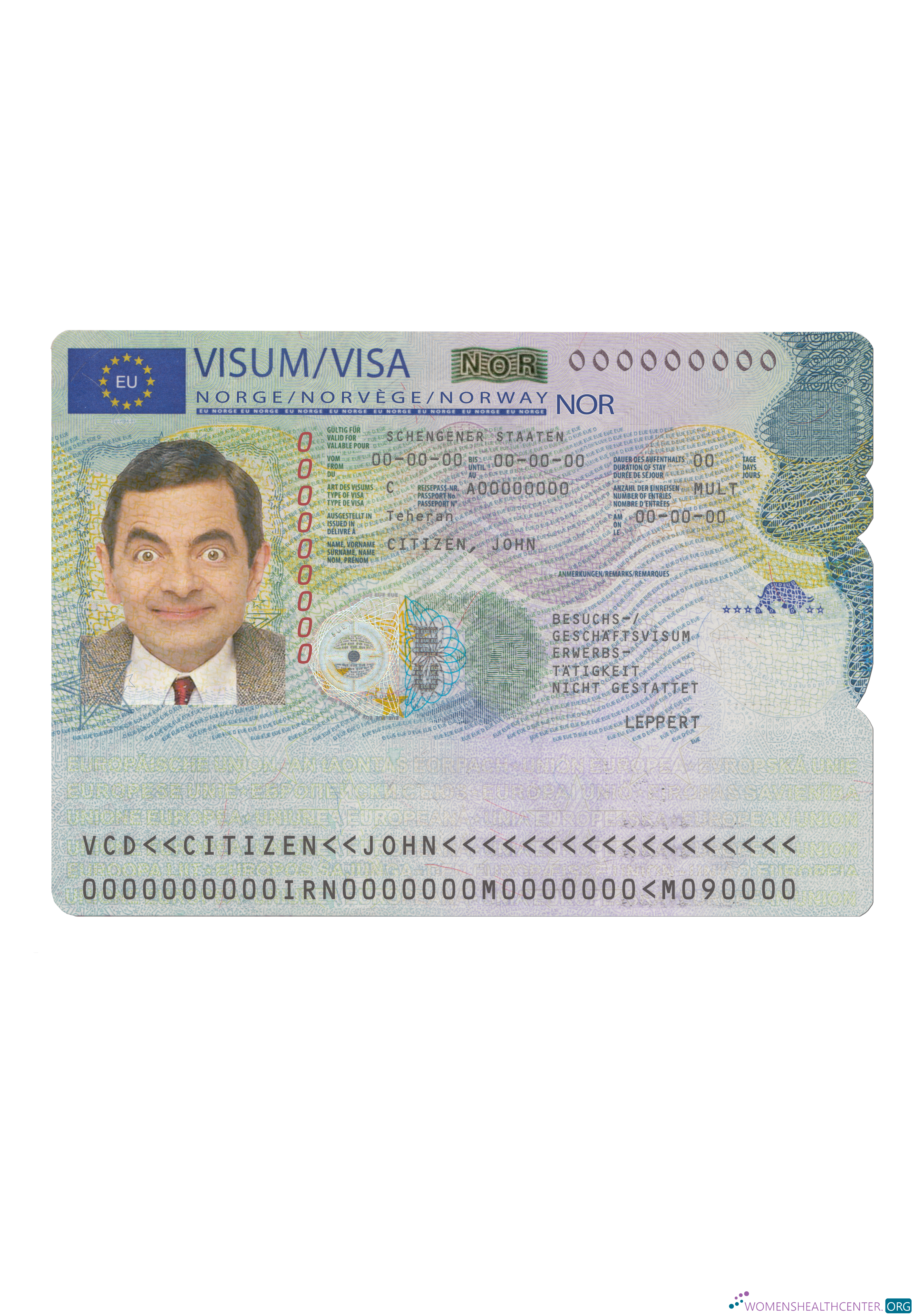 Download Norway schengen visa Photoshop template